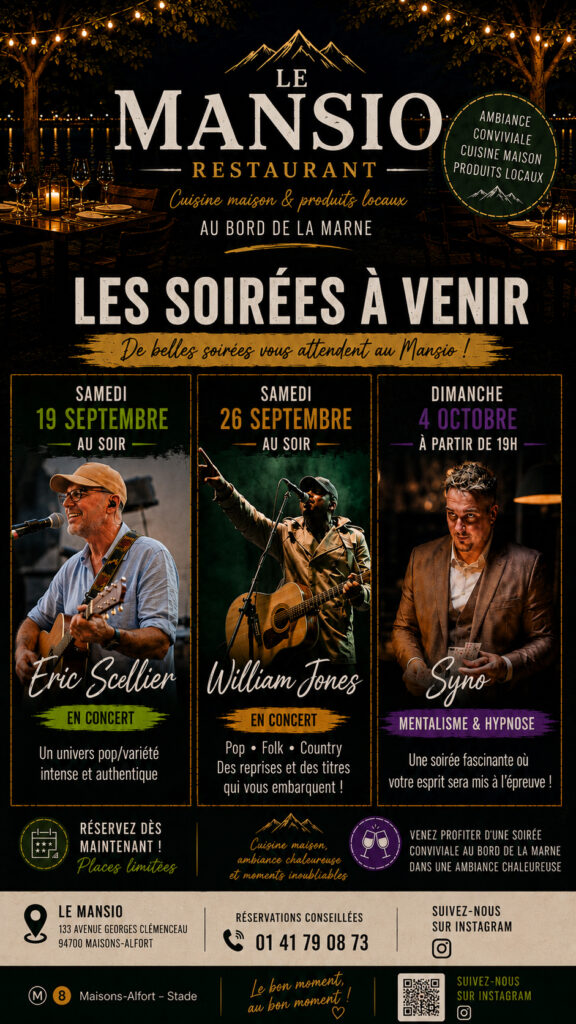 Les soirées à venir au Mansio : concerts, mentalisme et hypnose